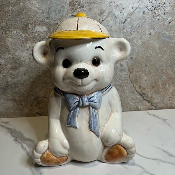 Treasure craft Other - TREASURE CRAFT Ceramic Teddy Bear Cookie Jar Baseball Cap Lid Made USA Vintage
